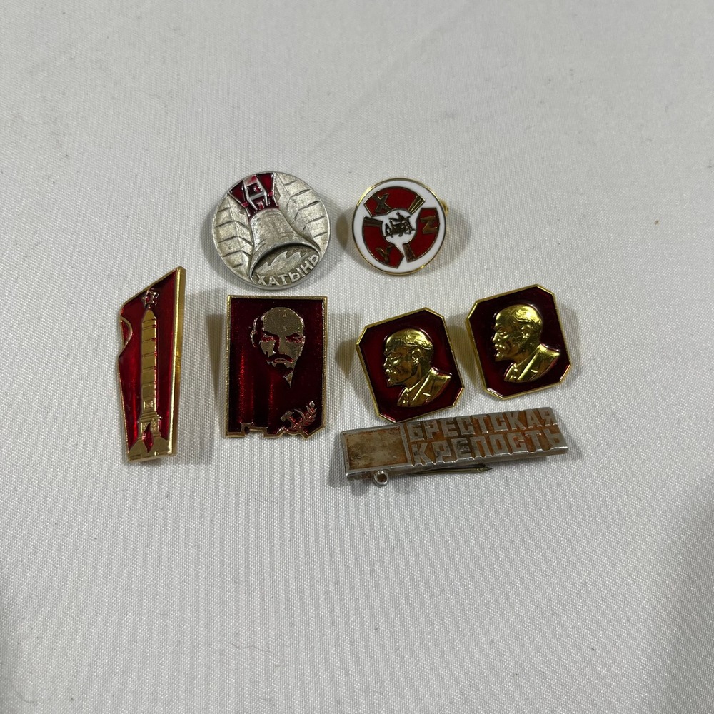 USSR Soviet Russia Vintage Enamel Pin Set Lenin Brest Khatyn Propaganda Lot